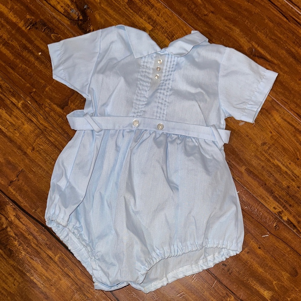 Vintage Alexis baby belted bubble outfit formal collar Buttons Pintucks 3 mo